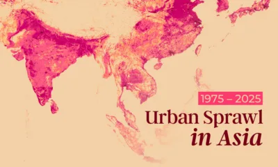 Map showing 50 years of urbanization in Asia.