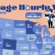 Map showing the average hourly wage by U.S. state in 2024.