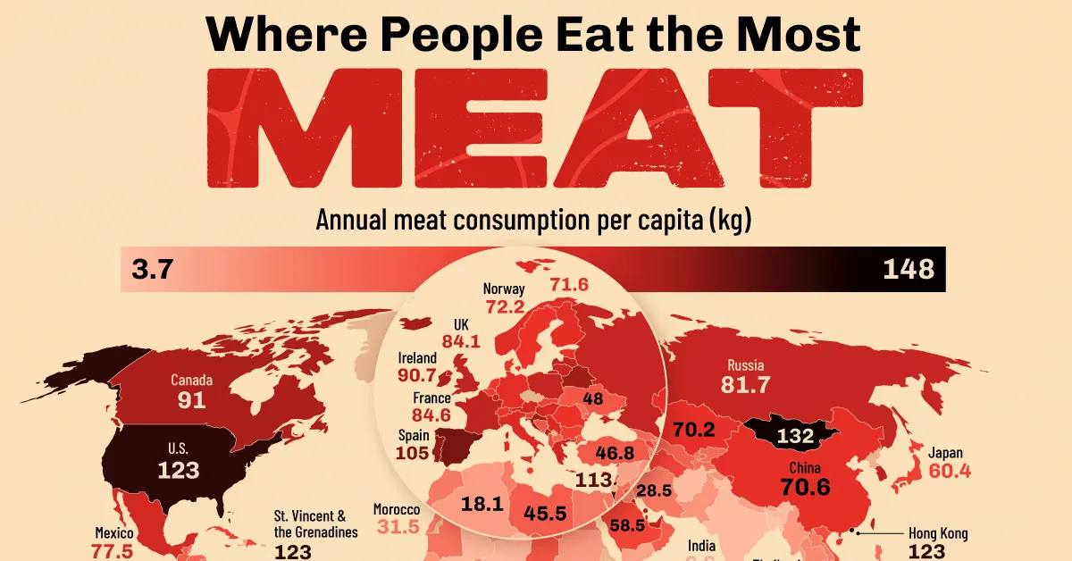 Mapped: Countries That Eat the Most Meat Per Capita