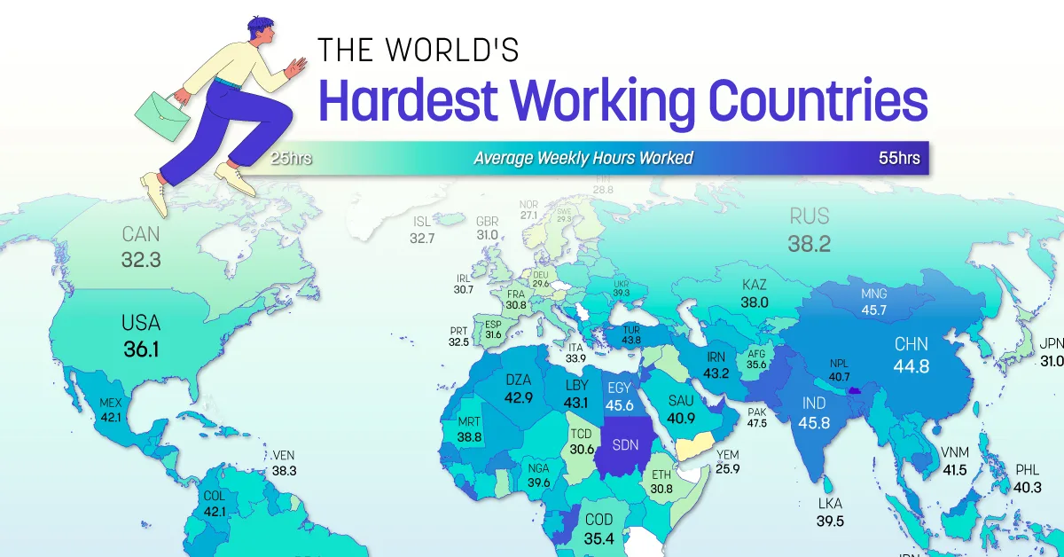 Mapped: The World’s Hardest Working Countries in 2025