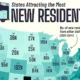 Map showing the states that attracted the most new residents in 2024.
