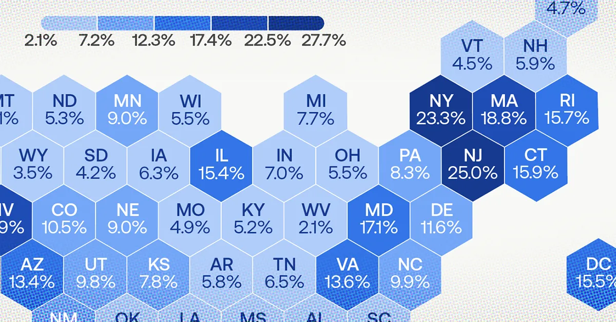 Mapped: What Share of Each U.S. State’s Population is Foreign Born?
