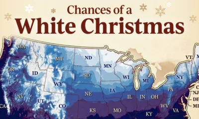 cropped map of white Christmas probabilities in the United States
