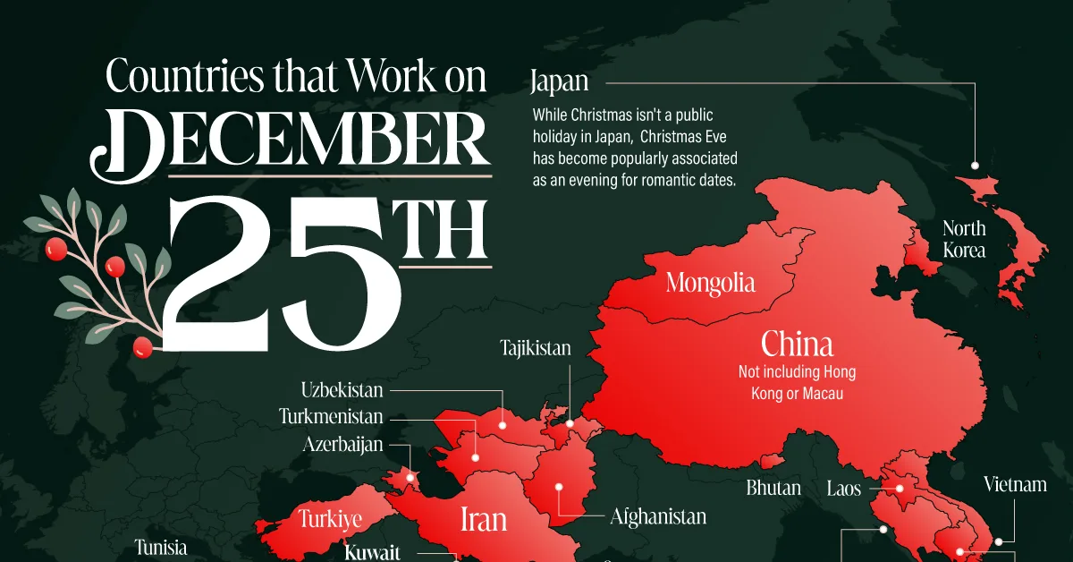 Mapped: Countries That Work on December 25th