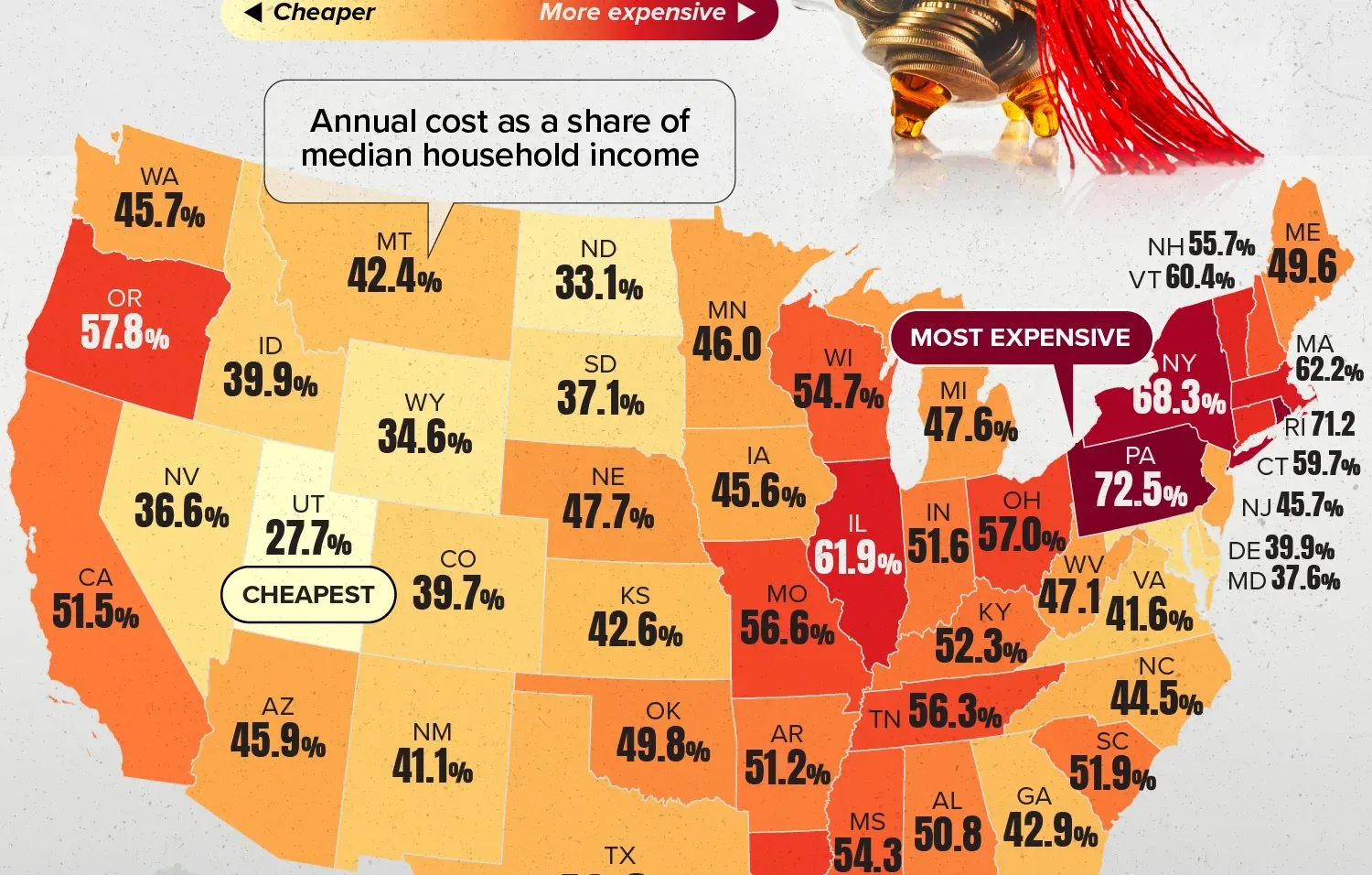 Mapped: The Cost of College Across U.S. States