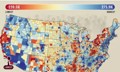 Map showing post-pandemic population change in the U.S. from 2021–2024