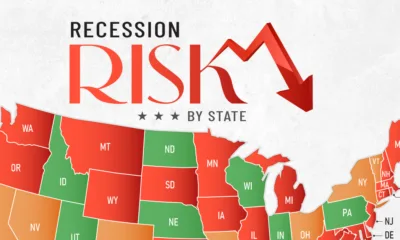 Map showing recession risk by U.S. state in 2025.