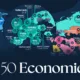 Map showing the top 50 economies in the world in 2025 by GDP.