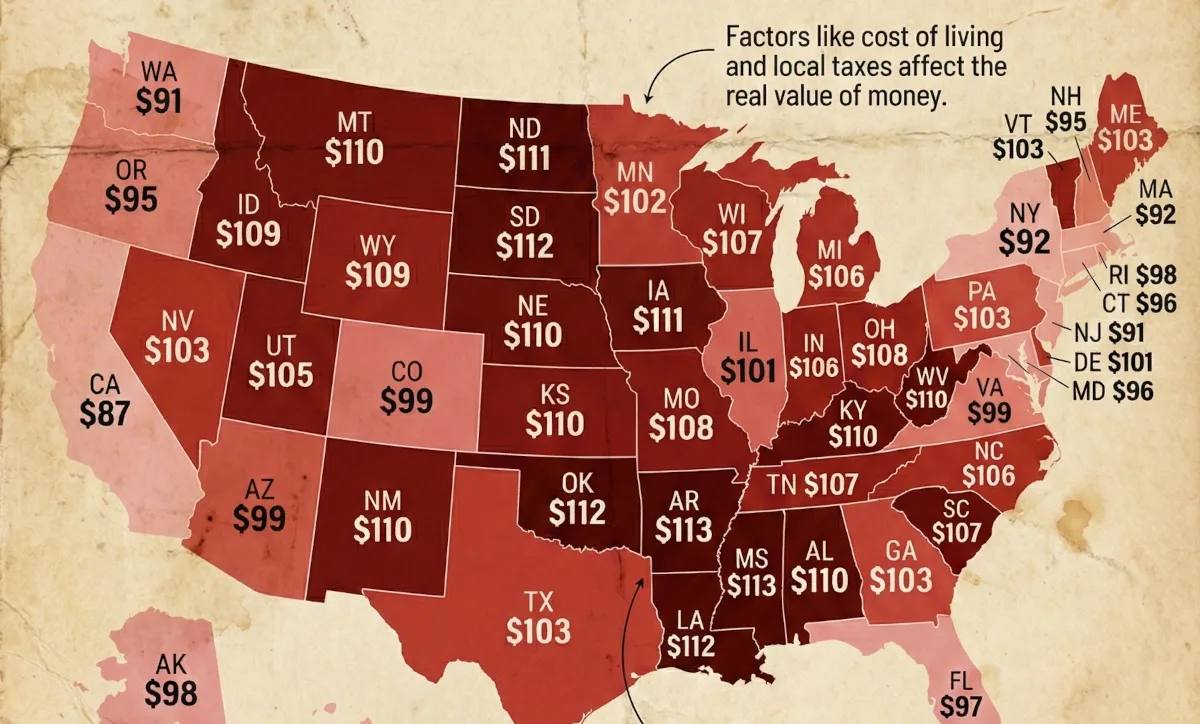 Mapped: The Real Purchasing Power of $100 by U.S. State