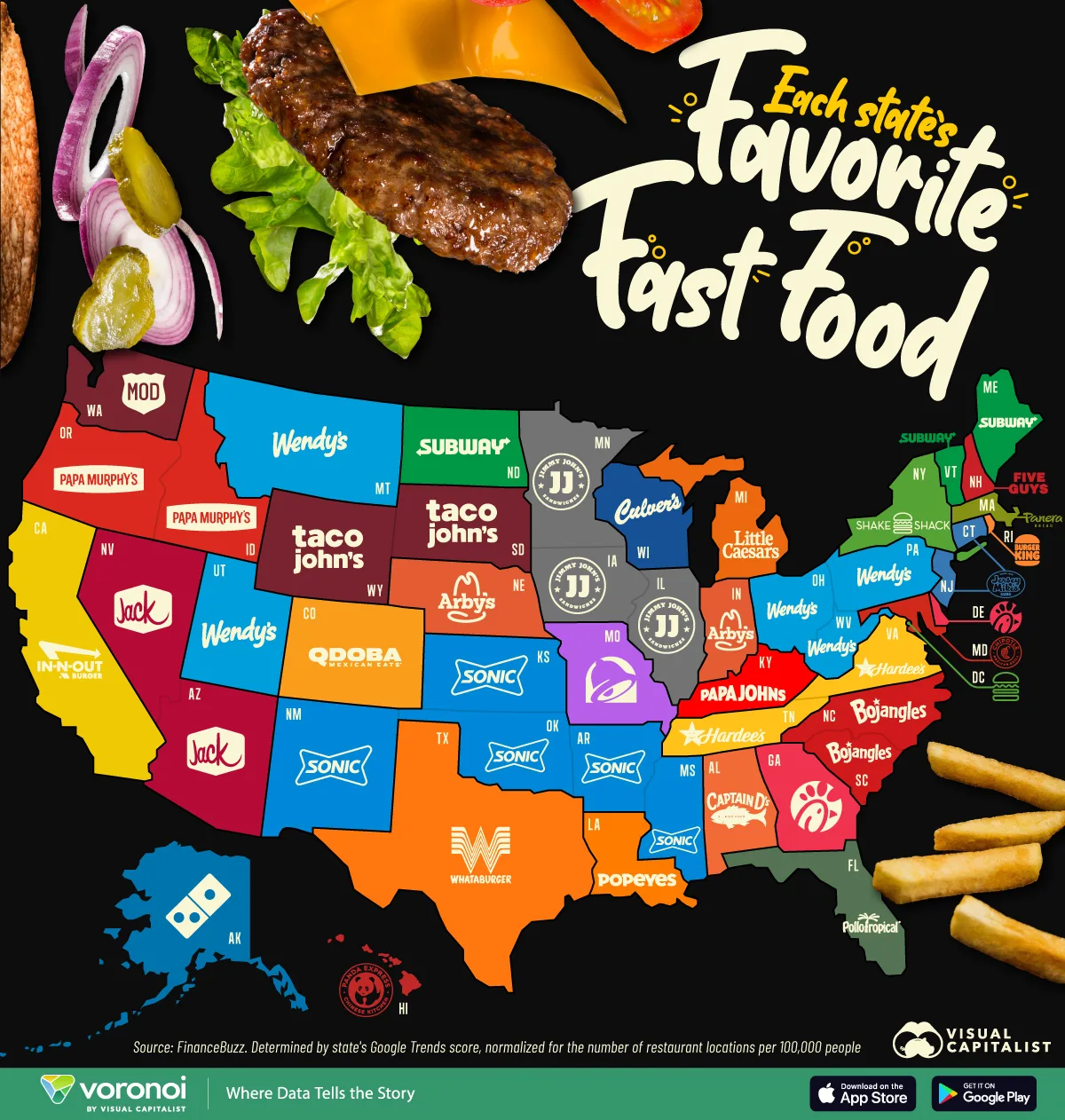 Map of the favorite fast food restaurant of each U.S. state