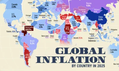 Map showing inflation by country in 2025.