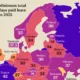 A map of Europe showing the minimum number of paid vacation and public holiday days by country in 2025.
