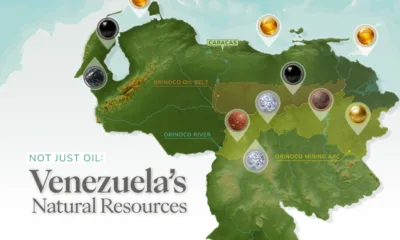 Graphic highlighting Venezuela’s natural resources. Oil, natural gas, and various key minerals.