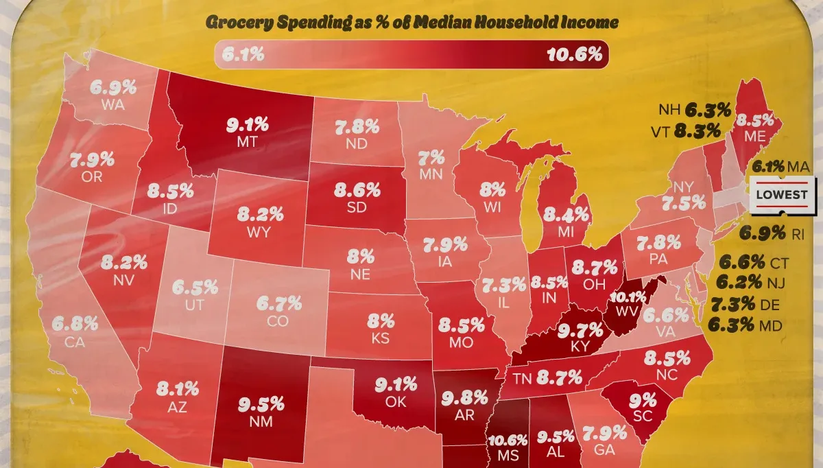 Mapped: Grocery Costs as a Share of Income by U.S. State