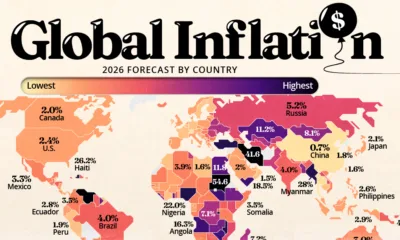 Map showing the 2026 inflation forecast by country worldwide.