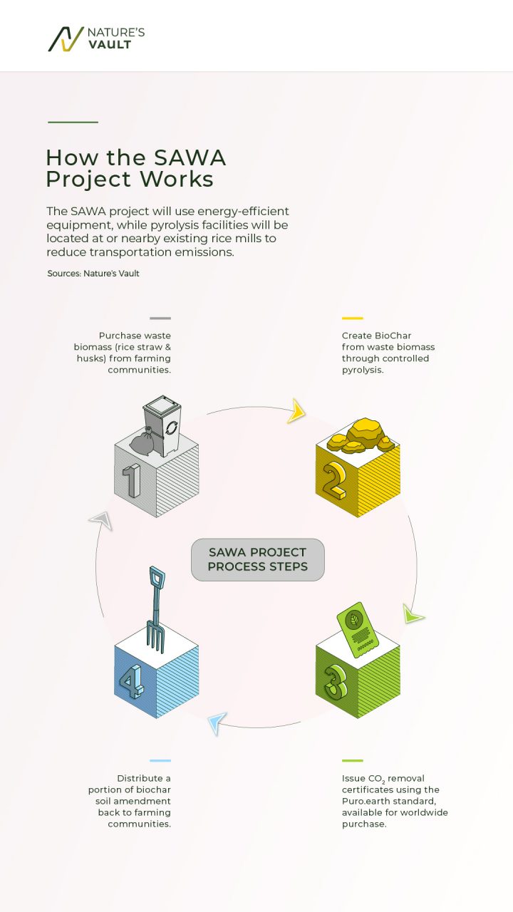 Graphic showing the steps of how BioChar is made.